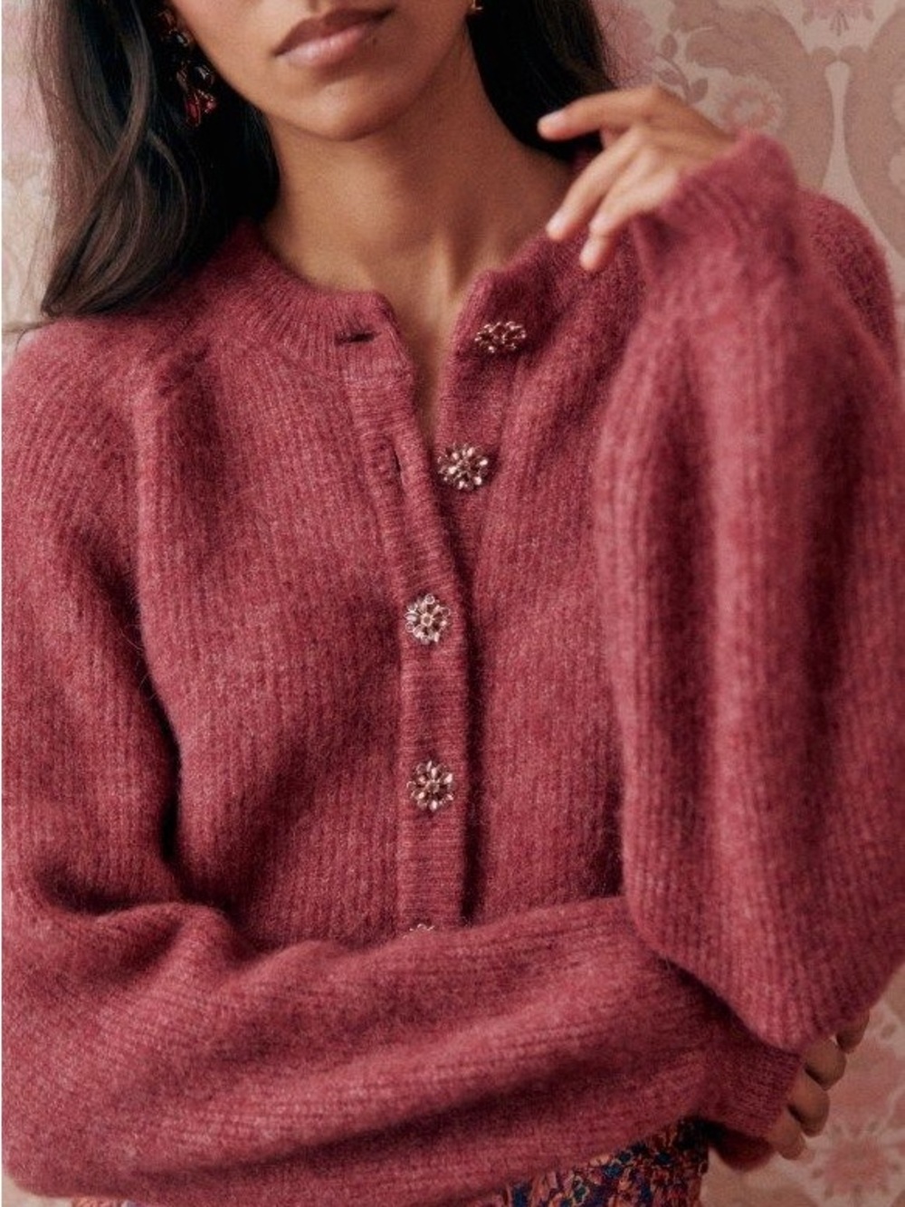 Sezane Othello Cardigan in Rosewood